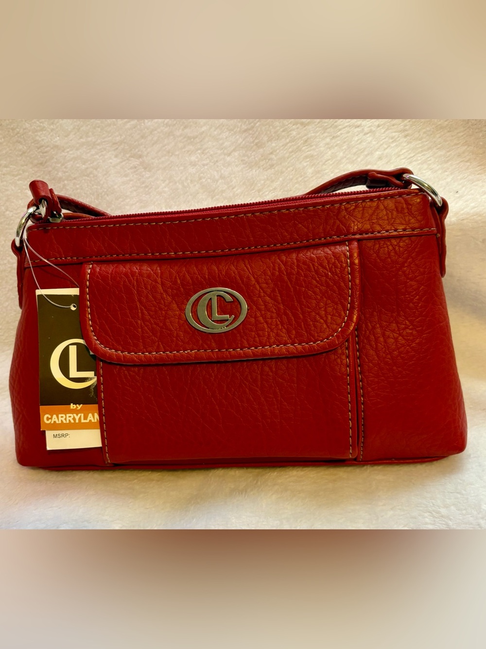 Carryland Red Leather Shoulder Bag with Silver Logo